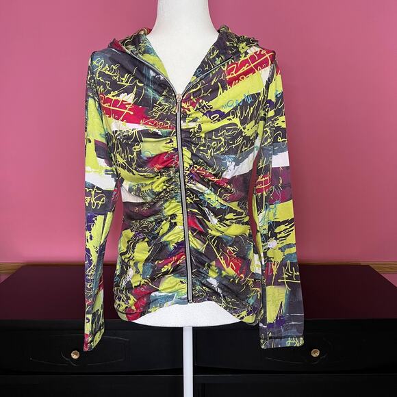 Sno skins Microfiber Graffiti Print Hoodie Zip Jacket Womens M - Picture 1 of 8